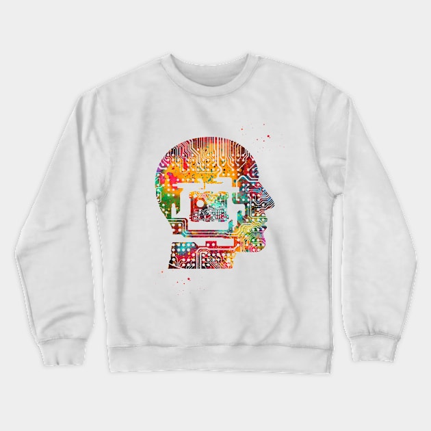 Circuit Man head with chip Crewneck Sweatshirt by erzebeth